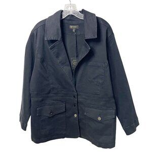 DG2 by Diane Gilman Jean Jacket Black Silver Button Front Denim Coat Size 1X New